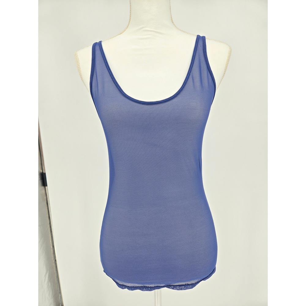 Saumus Fitness Blue Sheer Mesh Low Back Tie Tank Top One Size Made in Colombia